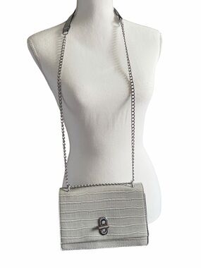 Grey with silver hardware Croc-Embossed Shoulder Bag